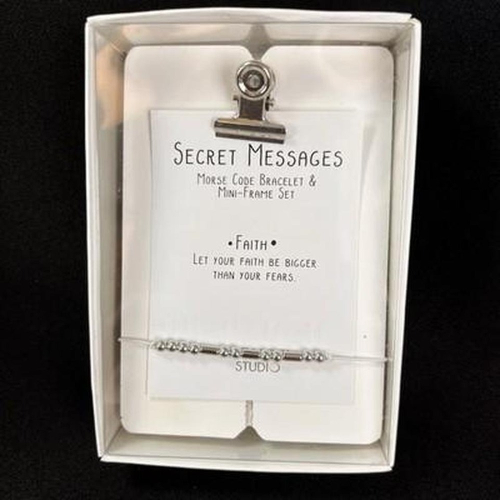 New View Morse Code Bracelet & Mini-Frame Set Faith White Silver NEW